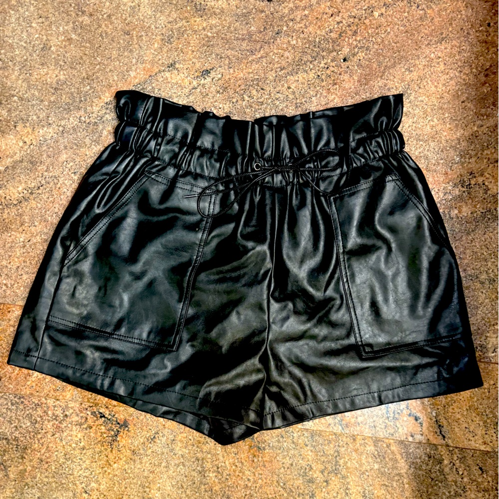 Never worn “leather like” high waisted shorts